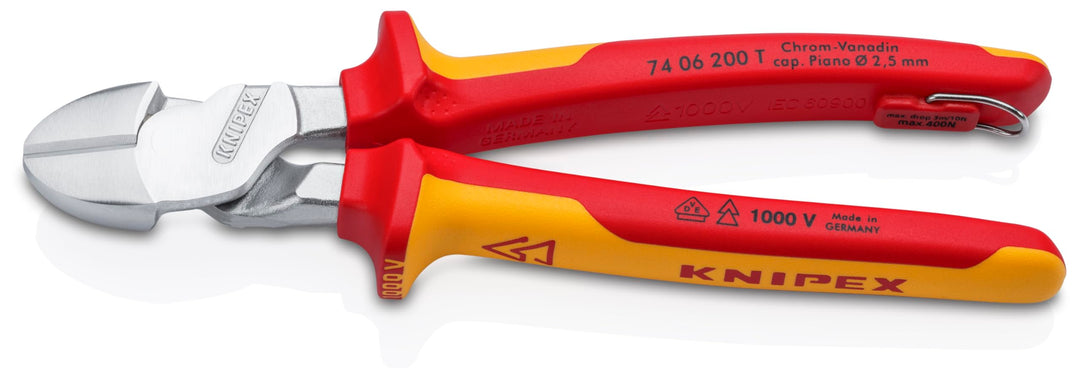Knipex Kraft-Seitenschneider verchromt, isoliert mit Mehrkomponenten-Hüllen, VDE-geprüft; mit Befest