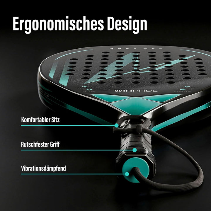 Padelschläger Zone One aus Carbonfaser - 100% Carbon-Rahmen, Soft-Eva-Kern, 365 g, Tropfenform, raue