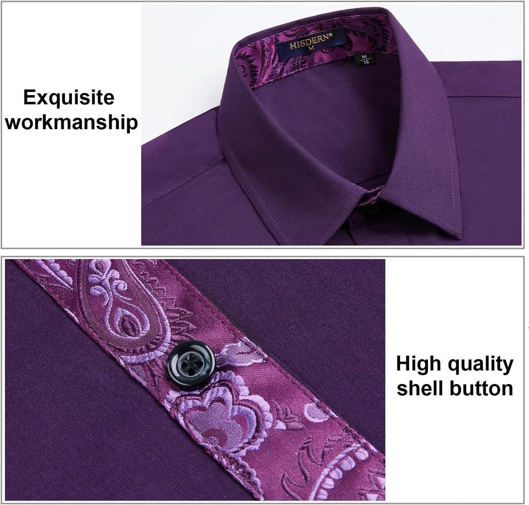 HISDERN Herren Hemd Langarm Regular Fit Oberhemd Für Männer Anzug Business Hochzeit Freizeit Party F