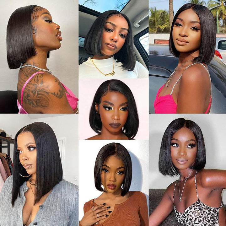 DUAUJUIU Bob Wig Human Hair 13x4 Frontal Lace Wig 14 Inch Bob Lace Front Wig Human Hair 150% Density
