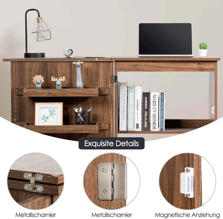 DREAMADE Nähtisch Nähmaschinenschrank Faltbar, Nähschrank Nähmöbel, Mehrzwecktisch mit 4 Rollen (Bra