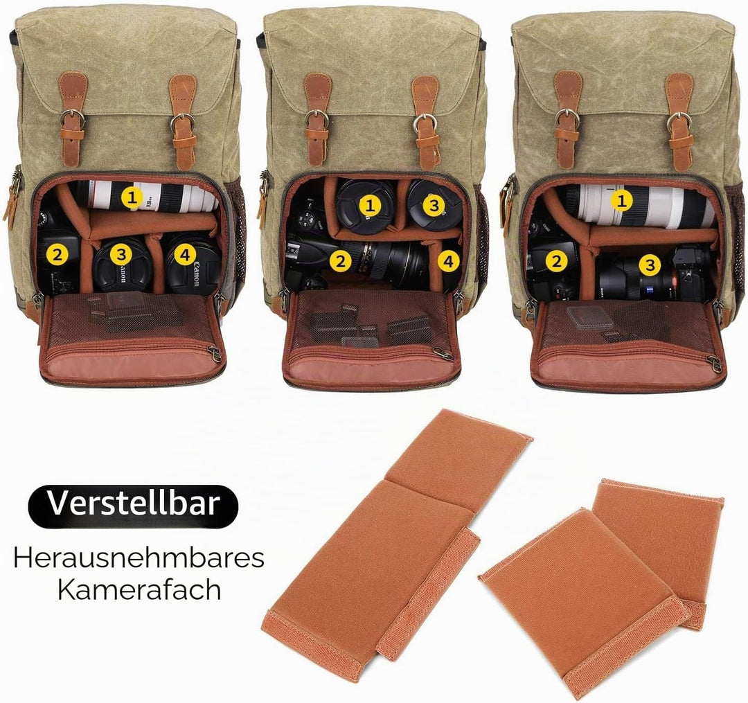 UBAYMAX Kamerarucksack mit Laptopfach,Spektiv DSLR Rucksack,Camera Backpack Canvas,Fotorucksack Vint