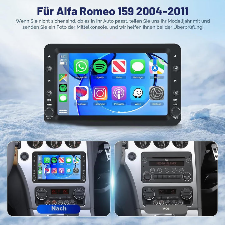 VECHTEL Autoradio 2G+64G Android 15 für Alfa Romeo 159 2004-2011, 7 Zoll HD Touchscreen Auto Radio m