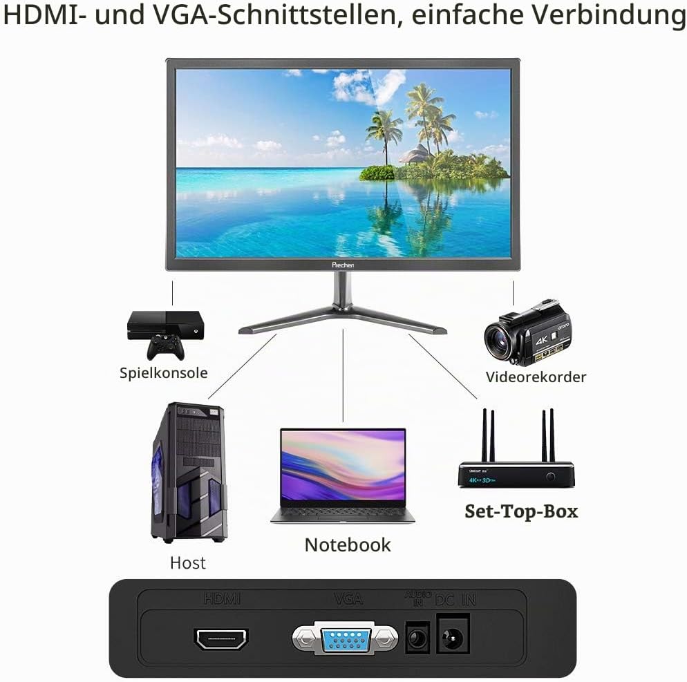 19 Zoll PC Monitor, Prechen Monitor 1440 * 900 mit HDMI- und VGA-Schnittstellen, 60 Hz, Helligkeit 2
