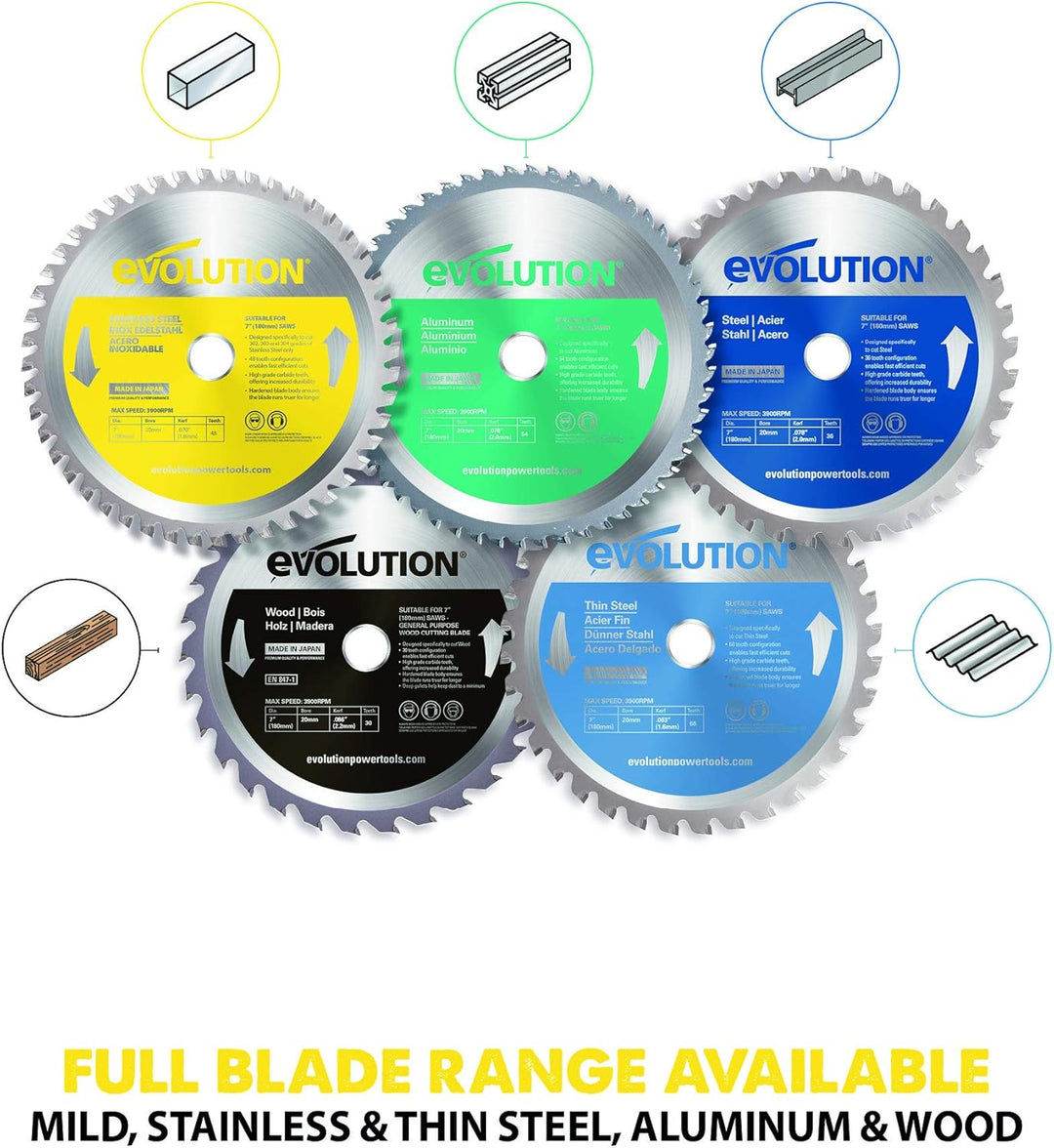 Evolution Power Tools Edelstahl Sägeblatt, 180BLADESSN, 48 Zähne, gelb, 7 Inch