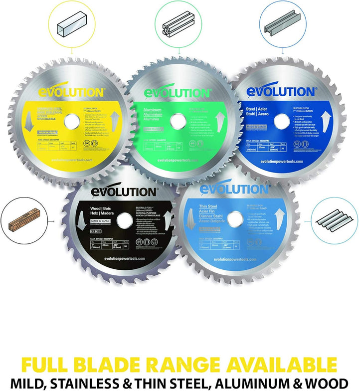 Evolution Power Tools Edelstahl Sägeblatt, 180BLADESSN, 48 Zähne, gelb, 7 Inch