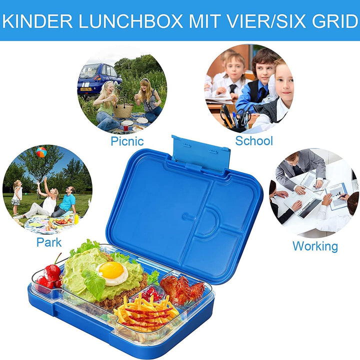 Lunchbox Kinder Bento Box, Brotdose mit Fächern, Robust und Auslaufsicher Brotzeitbox für Kinder Erw