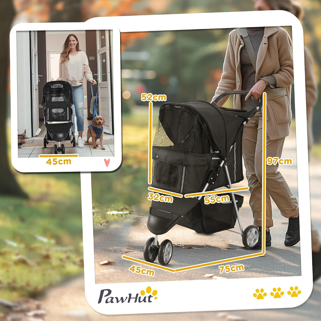 PawHut Hundewagen Hundebuggy klappbar für Hunde &amp; Katzen bis 10 kg Katzenbuggy mit Kissen Netzfenste