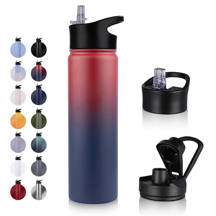 Edelstahl Trinkflasche - 750ml - mit Strohhalm,Auslaufsicher,Kohlensäure Geeignet,BPA frei Thermosfl
