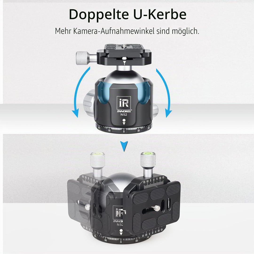 INNOREL N52 Kugelkopf Stativköpfe Tripod Head Niedrige Profile Kugelkopf 360 Grad Drehbarer Durchmes