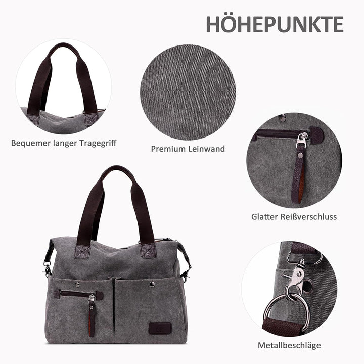 DIRRONA Mode Damen Canvas Handtasche Canvas Schultertasche Beiläufig Hobo Tasche Schule Einkaufen Tr