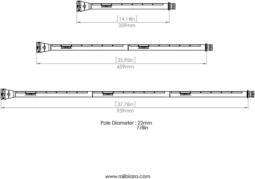 Railblaza Extenda Pole 1000 Verlängerung, verlängert Zubehör um 1000 mm Schwarz, Schwarz