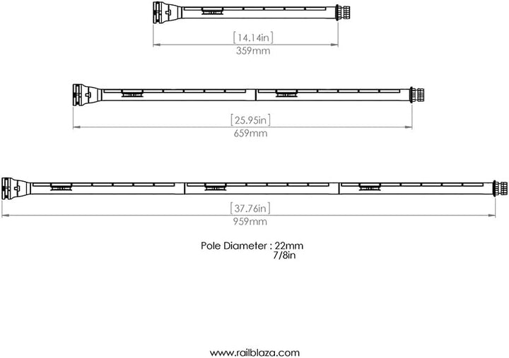 Railblaza Extenda Pole 1000 Verlängerung, verlängert Zubehör um 1000 mm Schwarz, Schwarz