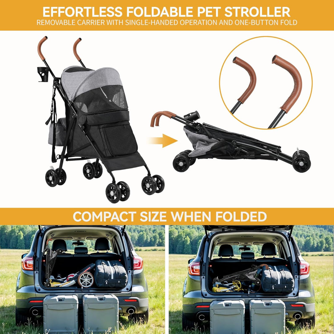 DWVO Hundewagen Hundebuggy für Hunde & Katzen bis 11,3 kg, Faltbar klappbar, Haustiere Buggy mit Kis