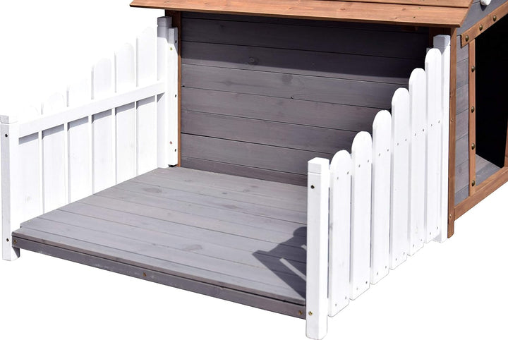 dobar 55016FSCe Outdoor-Hundehütte mit Spitzdach und seitlicher Veranda Comic-Design, FSC-Holz, 146,