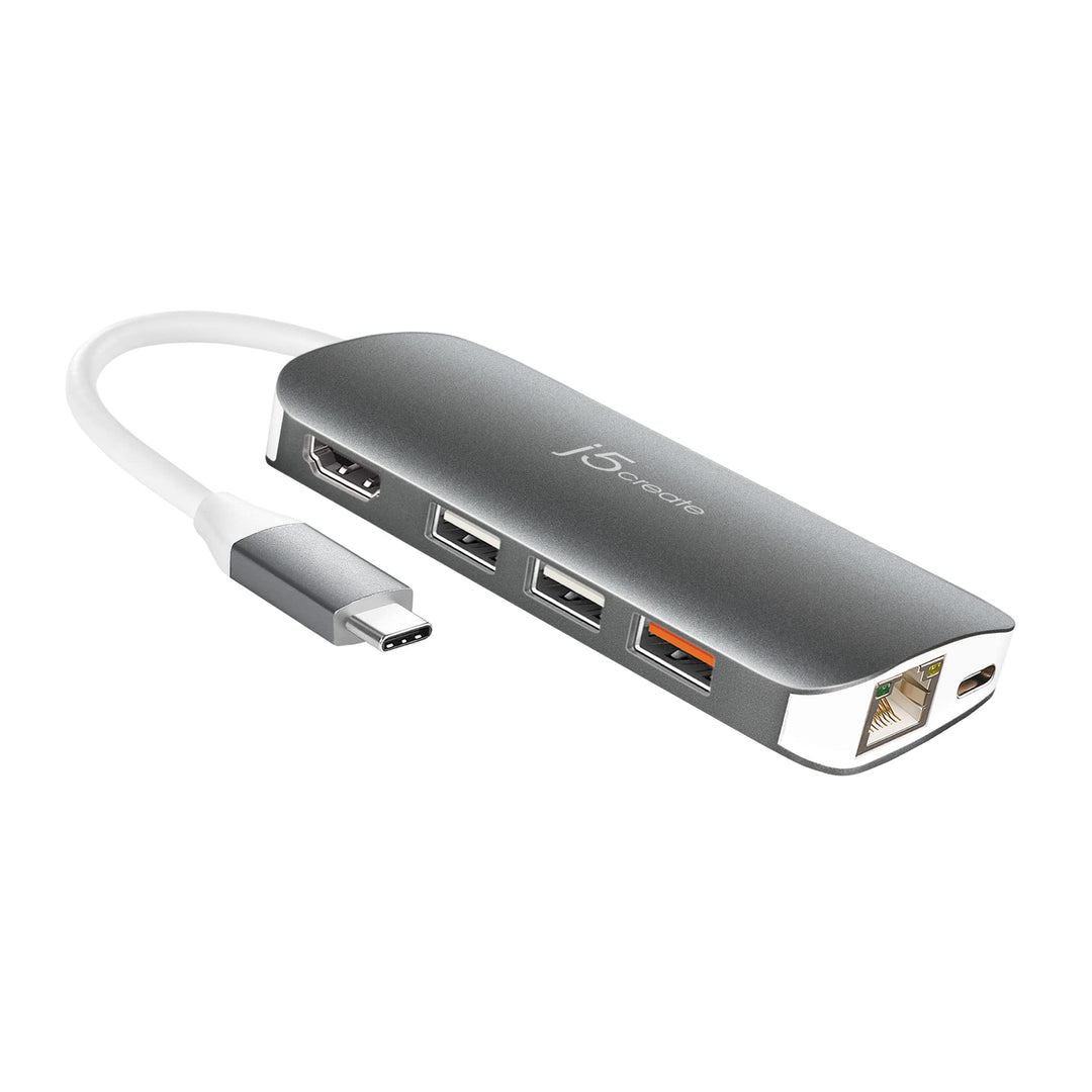 j5create Multi USB-C 9-in-1 Adapter HDMI/Ethernet/USB 3.1, SD und MicroSD/PD 3.0 | HDMI 4K für MacBo