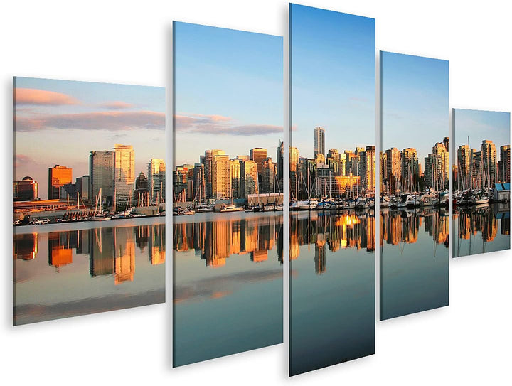 islandburner Bild auf Leinwand Vancouver Downtown Skyline Panorama Bei Sonnenuntergang Bilder Wandbi