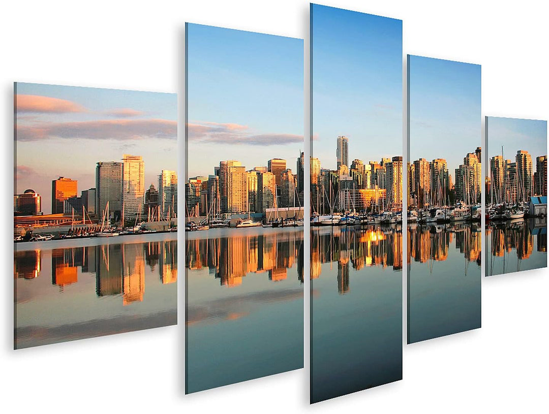 islandburner Bild auf Leinwand Vancouver Downtown Skyline Panorama Bei Sonnenuntergang Bilder Wandbi