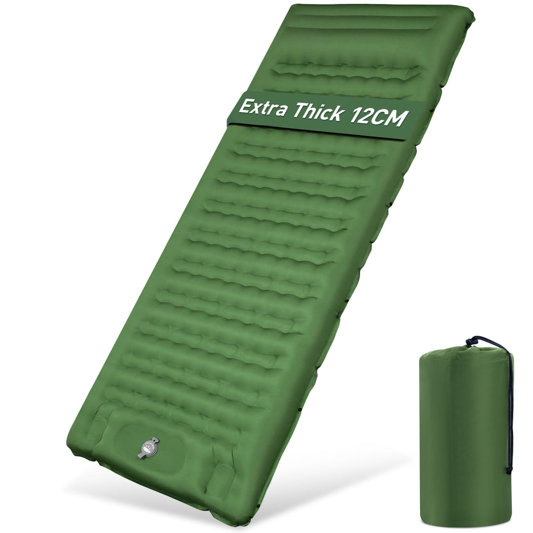 Isomatte Camping, 12CM Verdicktes Luftmatratze mit Fusspresse Pumpe,Luftverlust verhindern Aufblasba