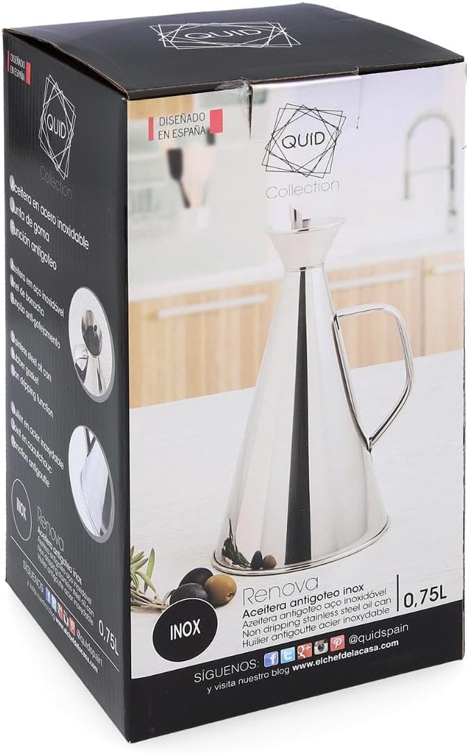 Quid 7694003 Renova Ölspender, auslaufsicher, INOX, 75 cl, Transparent, 15 x 15 x 30 cm 4390 ml, 439