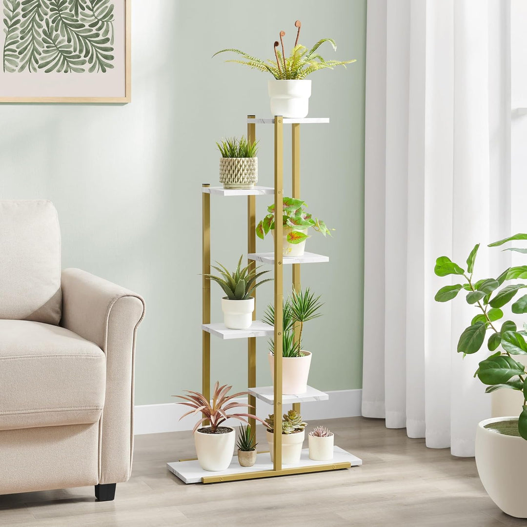 Home Collective Blumentopfregal mit 6 Ebenen in Marmor mit goldenen Beinen Ideal für Wohnzimmer Schl