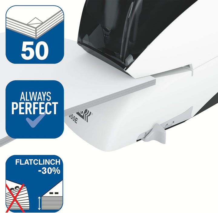 Rapid Elektro-Flachheftgerät, 50 Blatt, Kunststoff, Metall, Elektronik, Kassettenaustausch, Inkl. ei