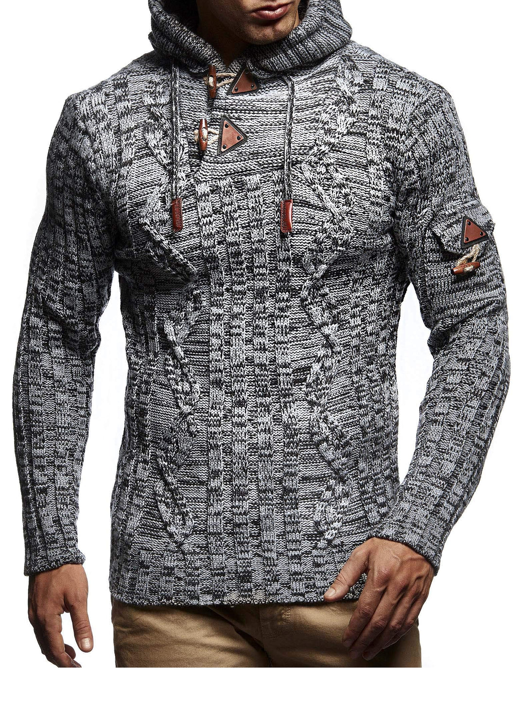 Leif Nelson Herren Strickpullover mit Kapuze/Hochwertiger Winterpullover im Regular Fit Schnitt, ide