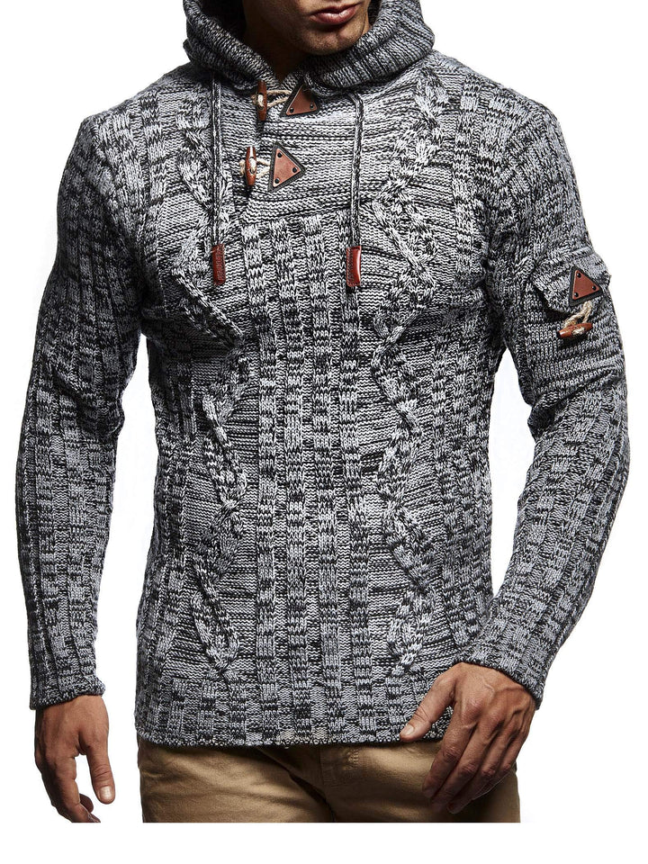 Leif Nelson Herren Strickpullover mit Kapuze/Hochwertiger Winterpullover im Regular Fit Schnitt, ide