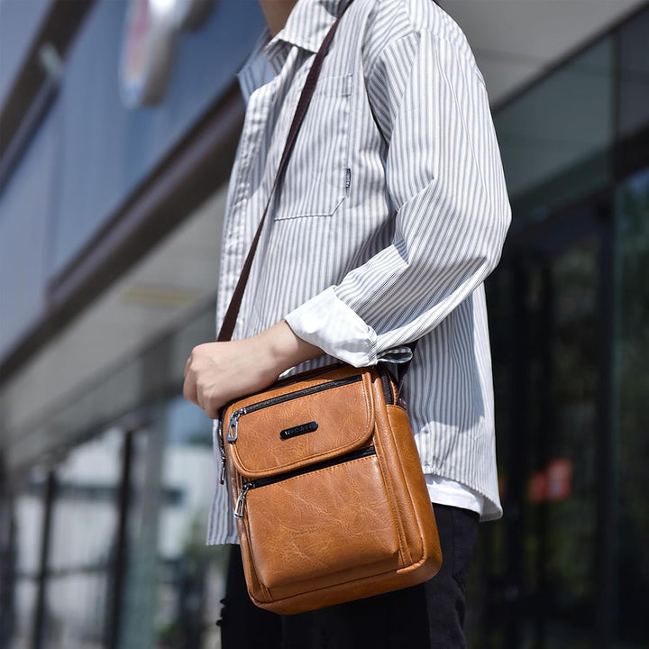 Umhängetasche Herren Leder Vintage Shoulder Bag Crossbody Business Schulranzen Tasche Handtaschen fü