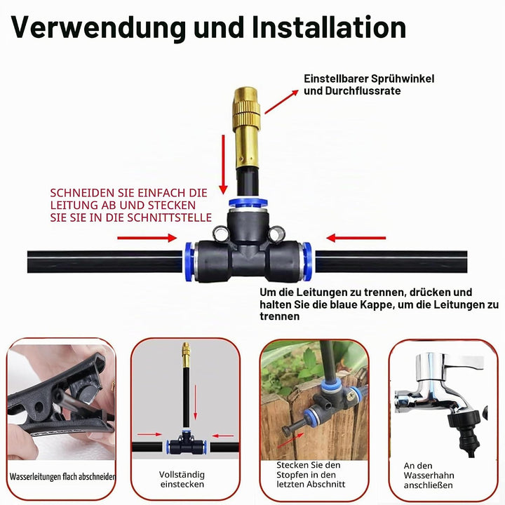 15M Bewässerungssystem Garten,360° Curved Wassernebel Nebelkühlsystem,Garten Bewässerung Kit,Sprühne