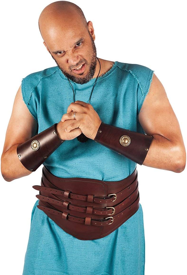 Andracor - Gürtel Römischer Gladiator - Breiter Gürtel mit Nieten und Riemen - Braun Schwarz Grün Ro