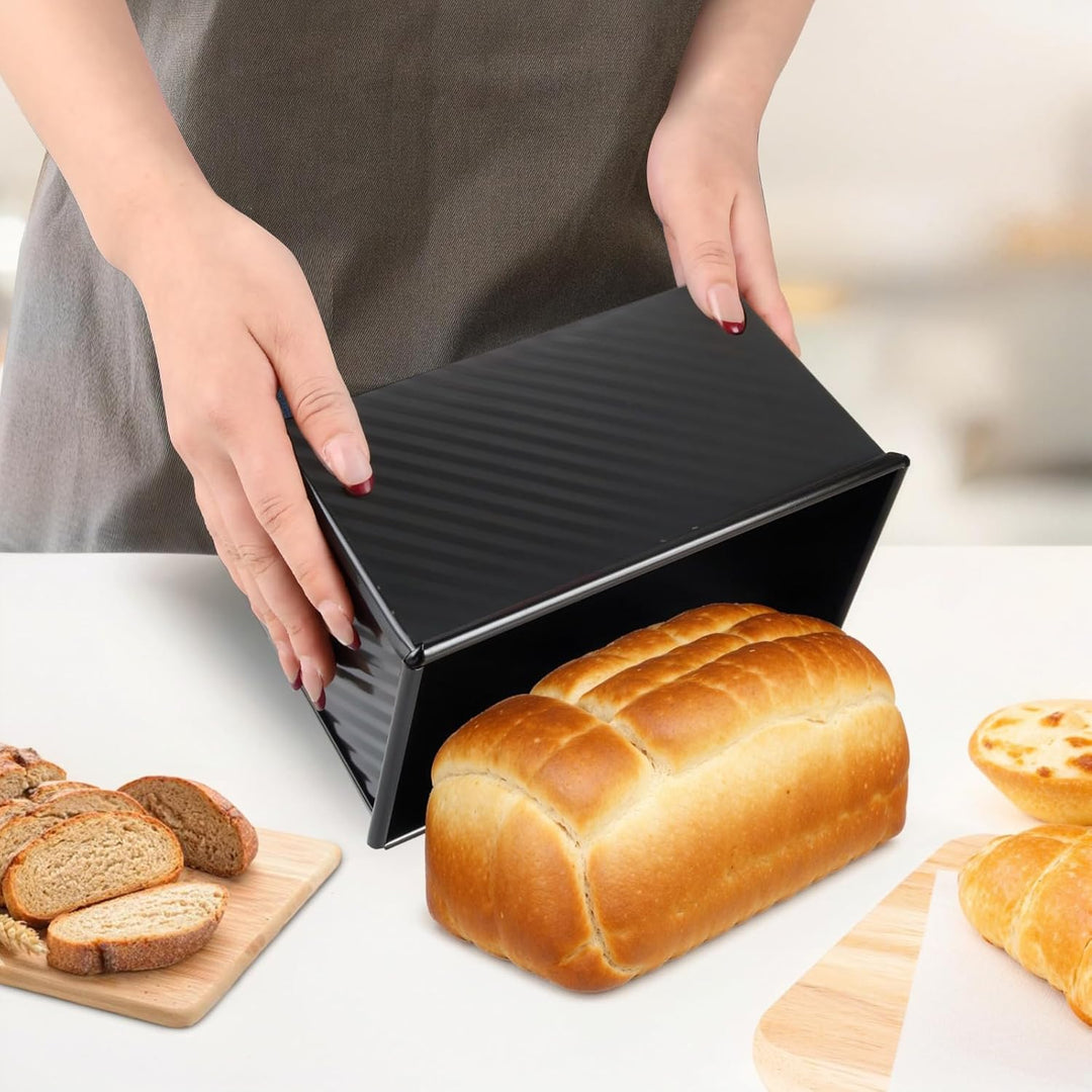 Mapille 2 Stücke Brotbackform mit deckel, Kohlenstoffstahl Antihaft Brot Toastform mit Belüftungslöc