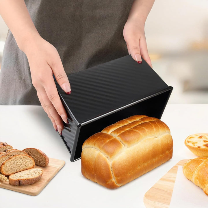 Mapille 2 Stücke Brotbackform mit deckel, Kohlenstoffstahl Antihaft Brot Toastform mit Belüftungslöc