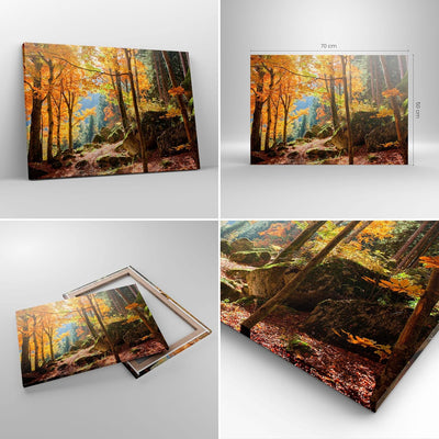 ARTTOR Bilder auf Leinwand Herbst berg wald natur Leinwandbild 70x50cm Wandbilder Dekoration Wohnzim