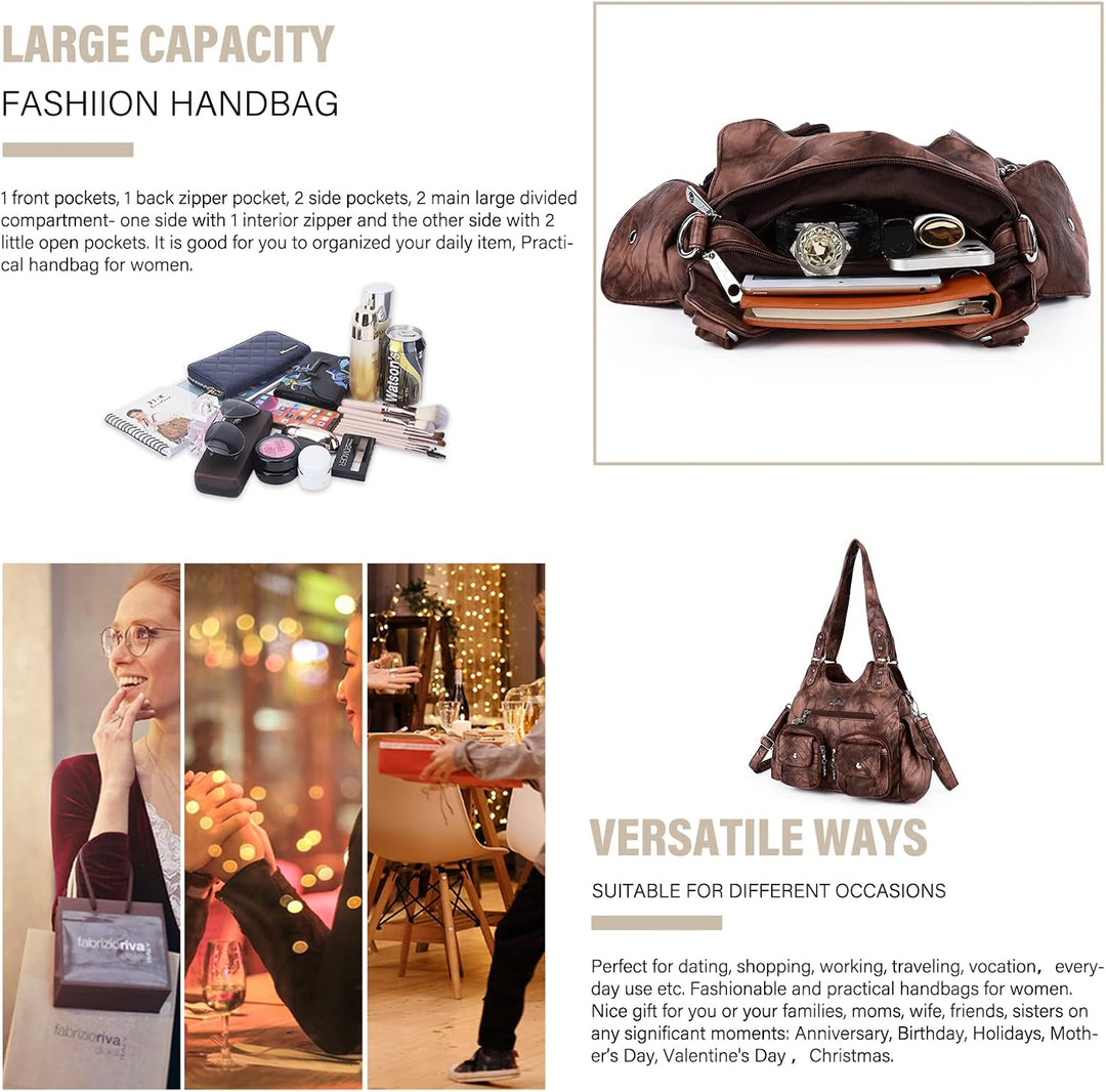 Angel Kiss Damen-Handtaschen, grosse Hobo-Tasche, weiches PU-Leder, Schultertasche für Damen Braun,