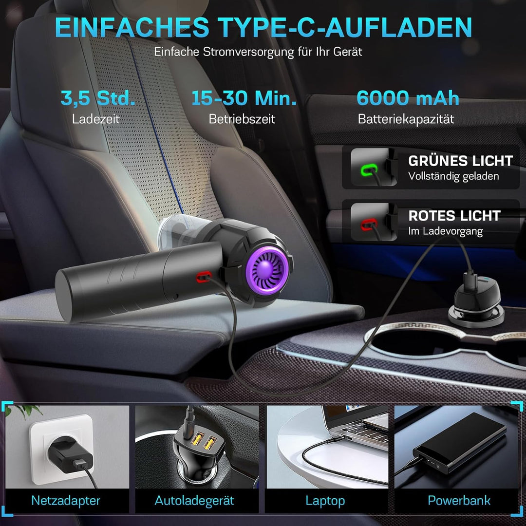 4 in 1 Handstaubsauger Akku Kabellos, 22000Pa Autostaubsauger mit Bürstenloser Motor, 3 Stufen Saugs