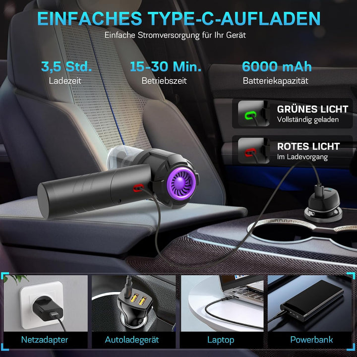 4 in 1 Handstaubsauger Akku Kabellos, 22000Pa Autostaubsauger mit Bürstenloser Motor, 3 Stufen Saugs