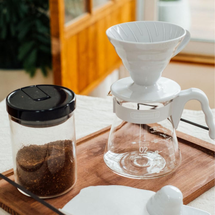 HARIO Kit V60 hellgraues Glas und PP 1-4 Tassen, Hellgrau