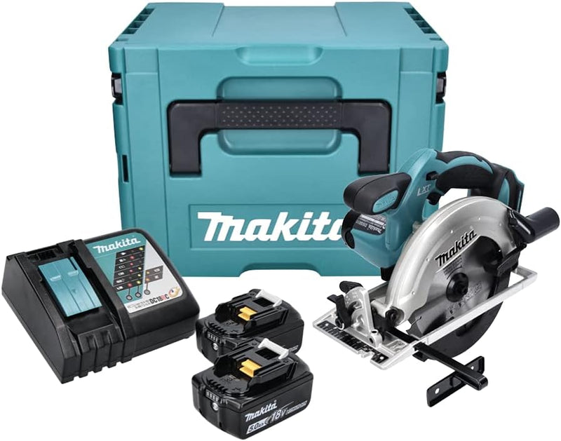 Makita DSS 611 RTJ 18 V Li-Ion Akku-Kreissäge 165 mm + Makpac Gehäuse + 2 x Akkus BL1850 5,0 Ah + La