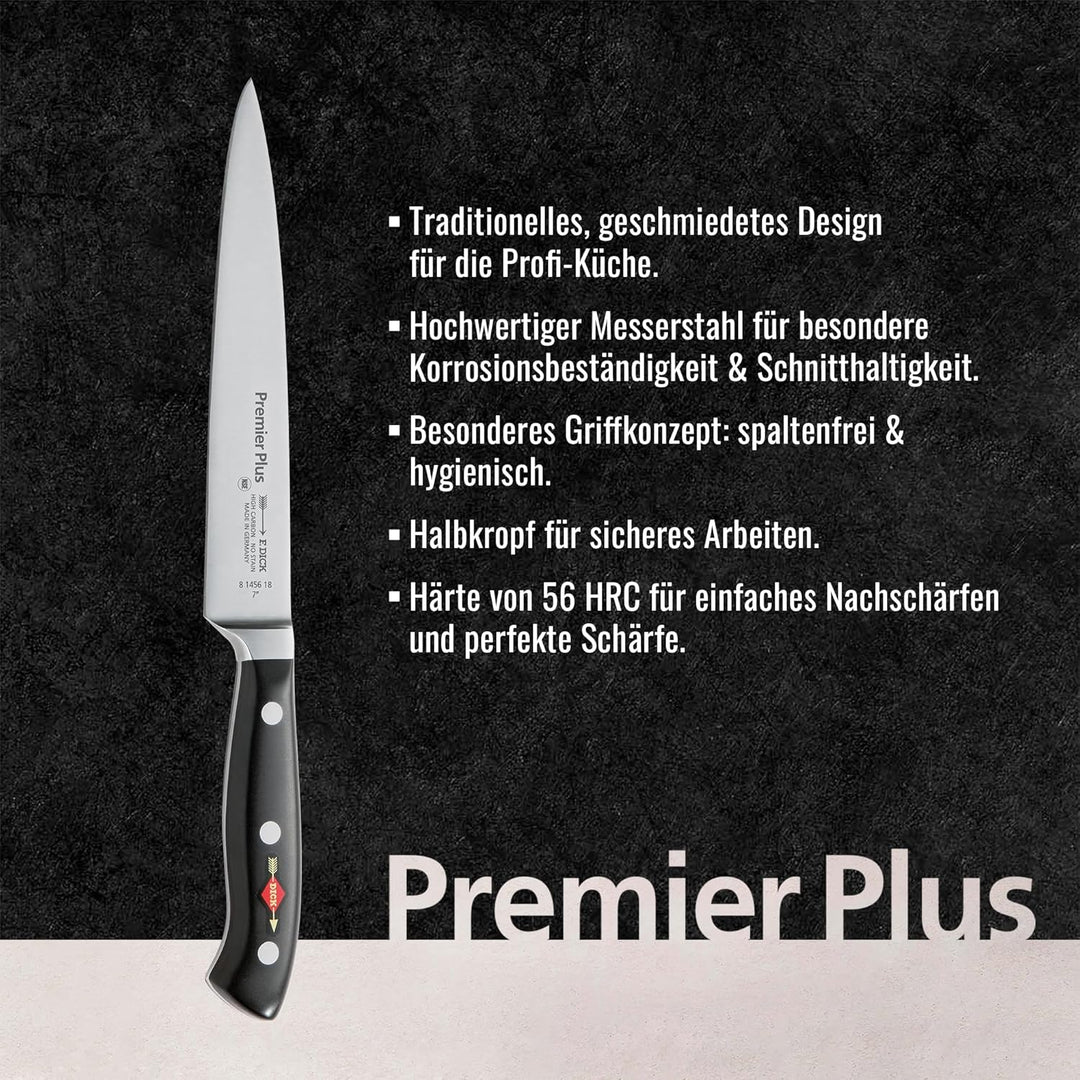 F. DICK Tranchiermesser, Premier Plus (Messer mit Klinge 18 cm, X50CrMoV15 Stahl, nichtrostend, 56°