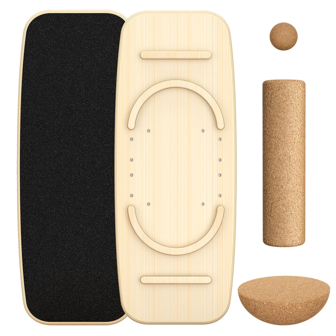 8-in-1 Balance Board Erwachsene,Holz Balance Board Set Mit Korkrolle,Kork Halbkugel und Woodball,Bal