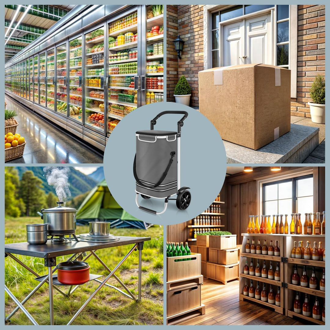 Dimono® Einkaufstrolley Klappbarer 3 in1 Trolley zum Einkaufen; 56 Liter inkl. Kühlfach; Transportwa
