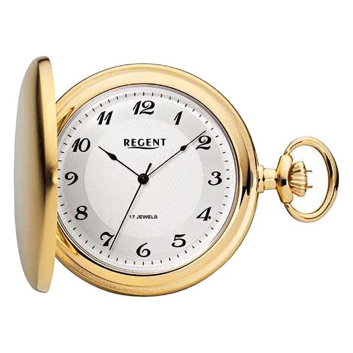 Regent Herren Taschenuhr Savonnette 50 MM Mechanischer Handaufzug Arabische Zahlen Gold-grau, Gold-g