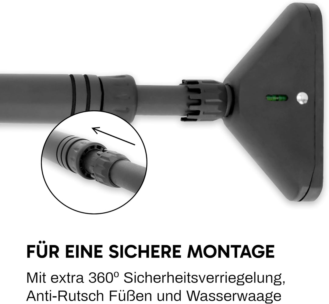 Klimmzugstange für Türrahmen – ohne Bohren – bis 300kg – mit Double-Gear-Verriegelung, Wasserwaage &