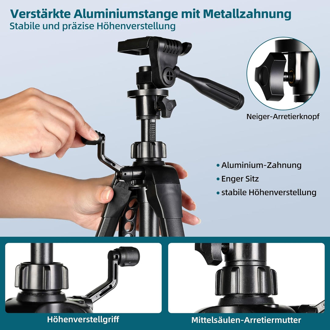 Laser-Stativ SLT01 – Höhenverstellbar 47–130 cm, Aluminium Stativ mit Kurbel-Feinhub, 360° Drehkopf,