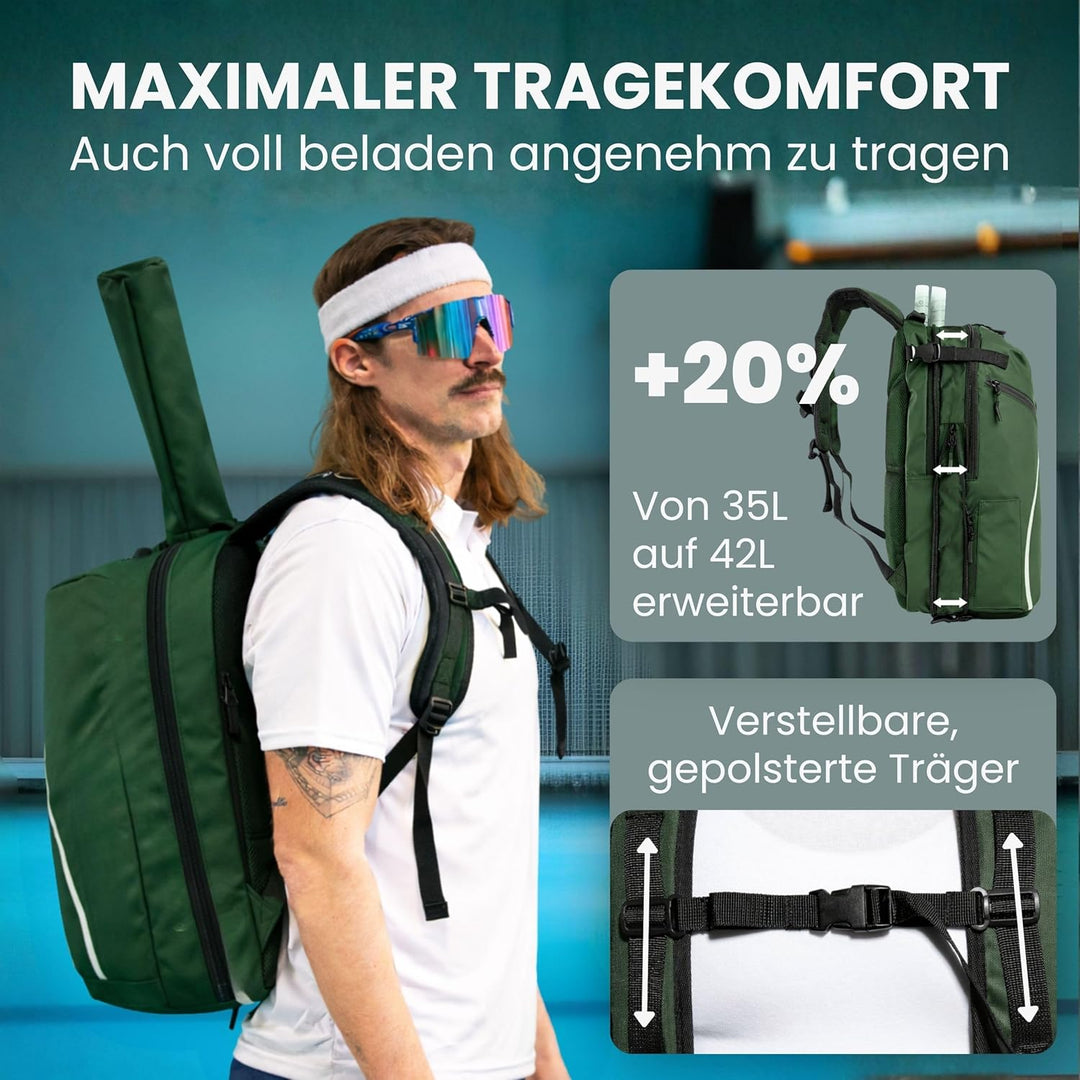 Otaro Tennisrucksack mit Schuhfach (Für 2 Tennisschläger) Inkl. Separierten Schuhfach & Schlägerschu