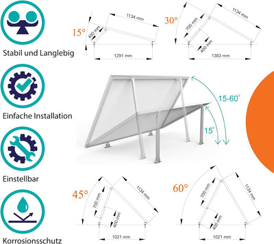 2 Sets SAVOLAR Solarmodul Halterung Balkonkraftwerk Flachdach (15-60°) Winkel Einstellbar, 50-100cm