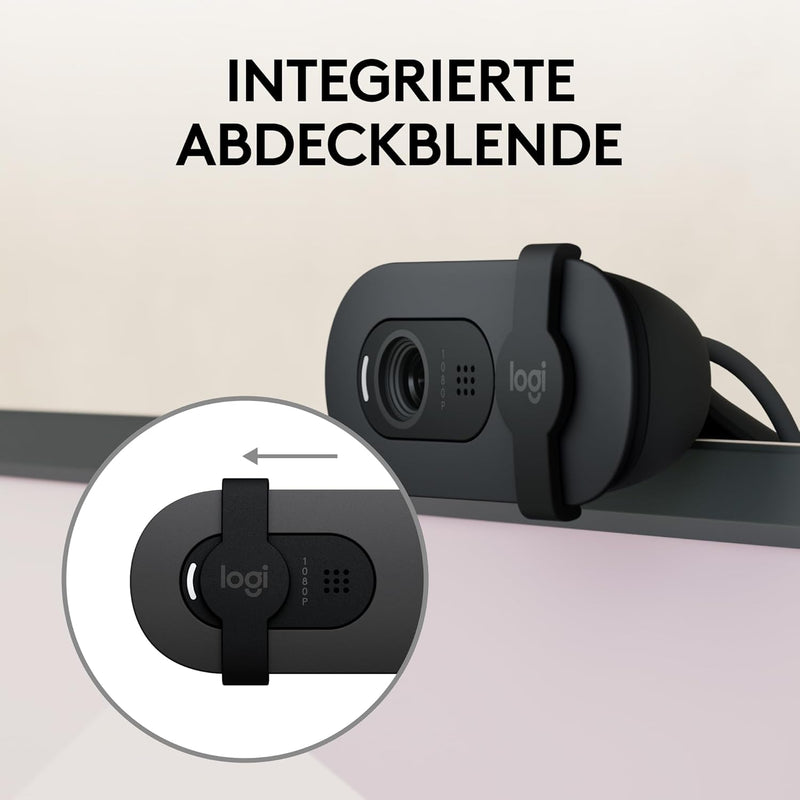 Logitech Brio 100 Full HD-Webcam für Meetings und Streaming, Auto-Lichtausgleich, integriertes Mikro