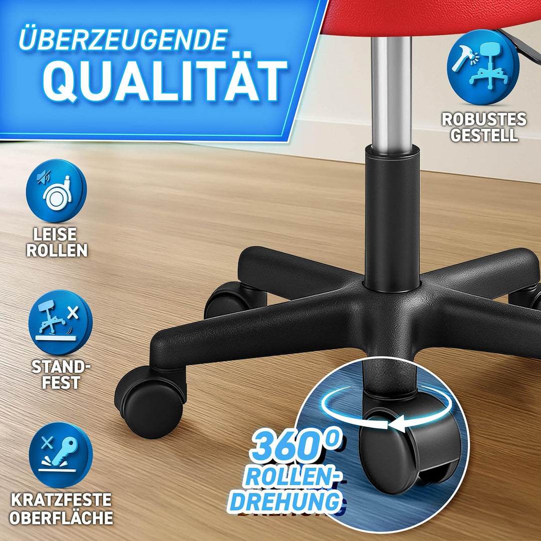TRESKO® Rollhocker höhenverstellbar 10 cm Dicke Polsterung bis 150 kg | Hocker 47-60cm | Arbeitshock