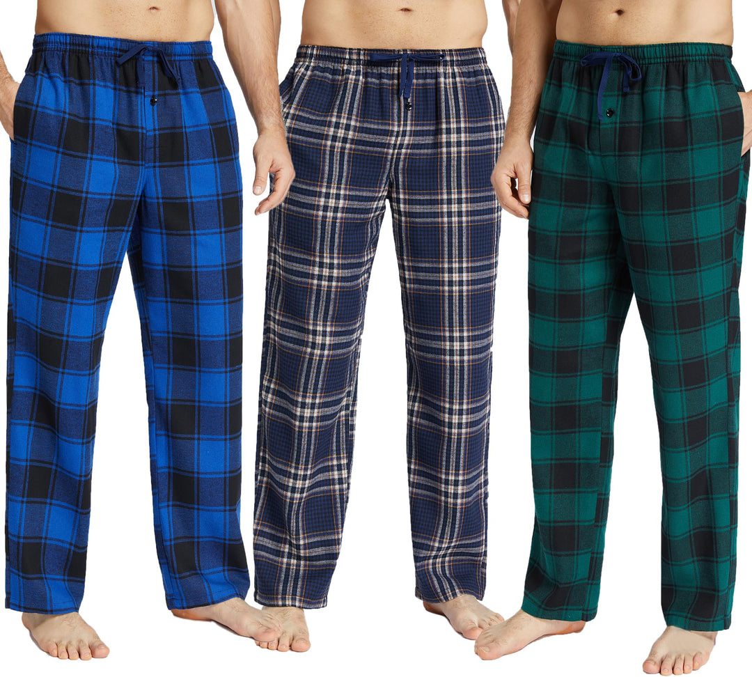 JupiterSecret Herren Pyjamahose Lang Schlafanzughosen für Herren Karierte Nachtwäsche 3er Packs Flan